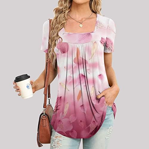 Обични маички за жени за жени со краток ракав vneck scoop вратот спандекс цветни графички лабави вклопни блузи маички девојки wk