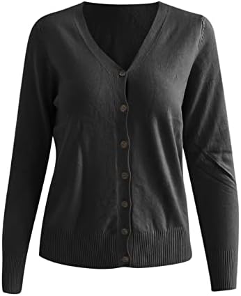 Обичен лесен лесен пријатна мека цврста цврста врат со долги ракави Отворено предно копче надолу од џемпер, кардиганска палто, надворешна облека