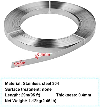 Нерѓосувачки челик 304 калем за лента за ленти - ширина 1/2 во ширина x 95 ft должина од челик, каиш за затегнувач, кабел за затегнувачи