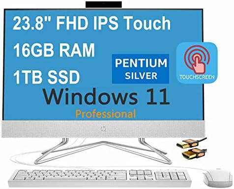 HP 24-во-еден десктоп компјутер 23,8 FHD IPS 72% NTSC екран на допир Intel 4-Core Pentium Silver J5040 16GB RAM 1TB SSD Intel UHD Graphics