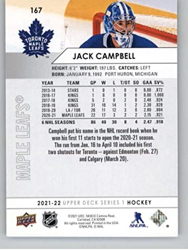 2021-22 Горна палуба #167 Jackек Кембел Торонто јавор лисја серија 1 NHL хокејска база за трговија со картички