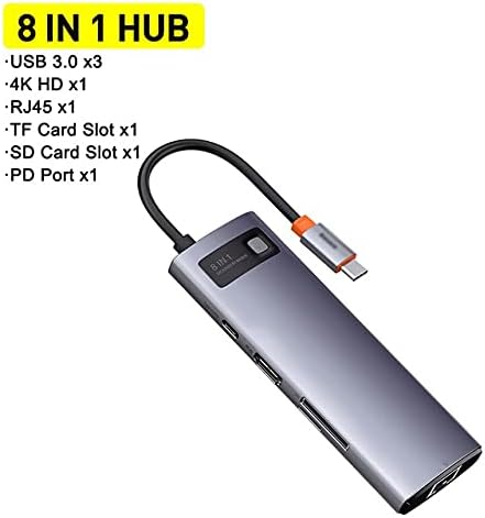 JAHH USB Hub 8 Во 1 ТИП C ЦЕНТАР USB C Центар Sd Читач PD 100w Полнач USB 3.0 Центар Пристаниште Станица Сплитер