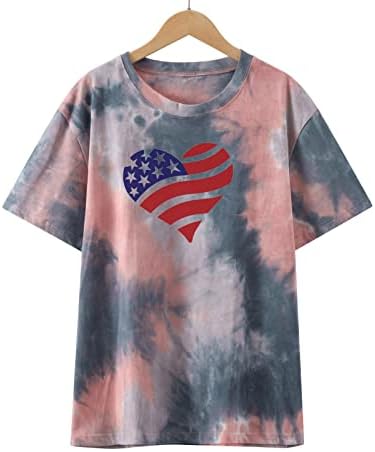 4 -ти јули маици за Денот на независноста за жените Американски знаме за печатење на срцето летни модни врвови со кратки ракави
