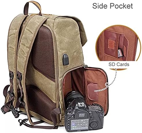 Zjhyxyh Фотографија Ретро водоотпорен батик платно ранец W USB порта вклопување 15,6inch лаптоп мажи камера торба за носење куќиште за носење