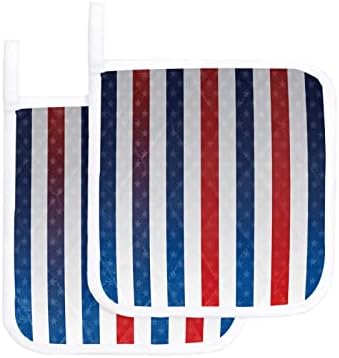 Држачи на тенџере сет од 2 нелизгалечи, американски знамиња со топла влошки крпа за топлинска изолација на топло -изолацијата мити за топла матка
