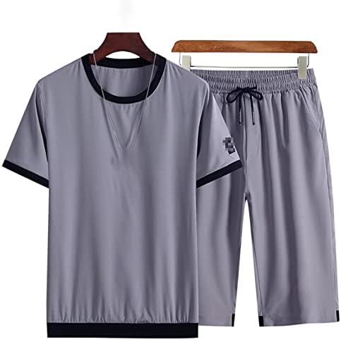 Летна голема големина машки сет тренерки мажи 2 парчиња поставени обични кратки ракави маици шорцеви машка облека