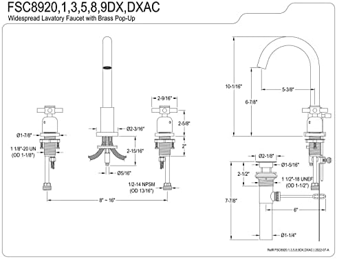 Кингстон месинг FSC8921DX Конкорд широко распространета тапа за бања, полиран хром