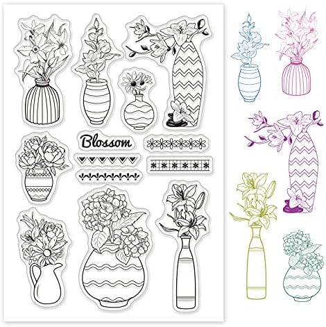 Globleland Vase цвет чисти марки Транспарентен силиконски печат за декорација на картички и белег на DIY