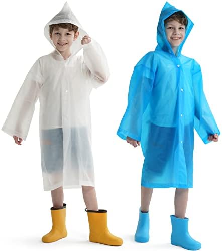 Опрет 2 пакувам со мантили за деца, пончоци за еднократно дожд со аспиратор и ракави водоотпорни палто за дожд за момчиња и девојчиња