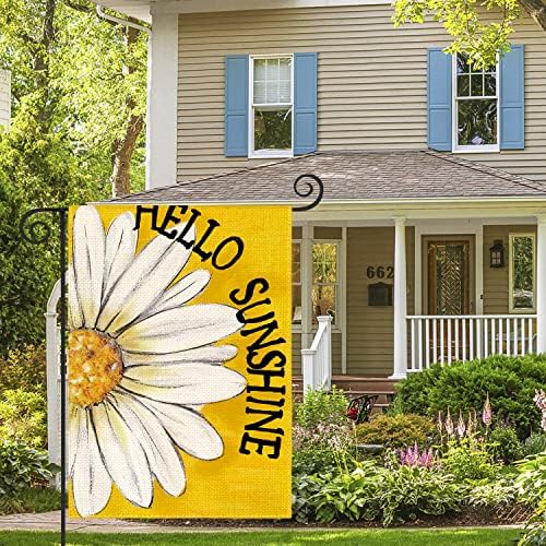 Avoin ColorLife Hello Sunshine Garden Garden Flage 12x18 инчи двострана надвор, летен пролет цветник Дејзи двор на отворено знаме жолто