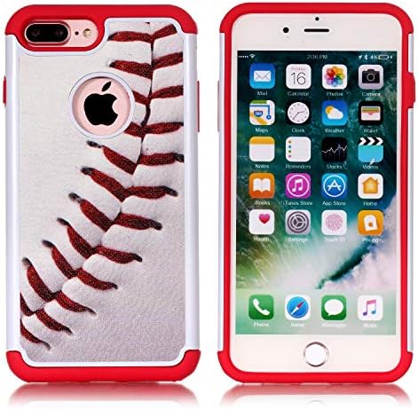 Сонце-Технологија iPhone 7 Плус Случај, Бејзбол Спорт Шема Шок Апсорпција Хард КОМПЈУТЕР И Внатрешен Силиконски Хибриден Двослоен Оклоп Бранител