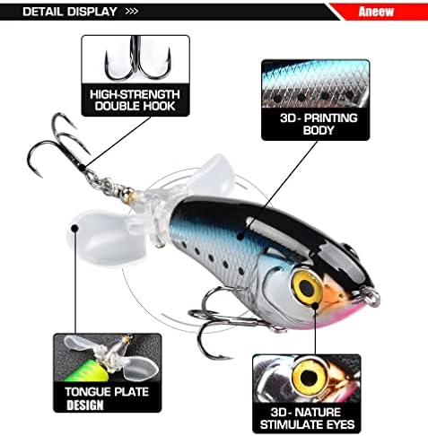 Aneew 5x Topwater Whopper Popper Popper 65mm Pencil Bass Rhoish Lauring Double Rotation Tail Crankbait за пастрмка од пастрмка