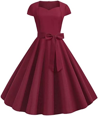 ADSSDQ пролетни фустани за жени 2023 година, краток ракав летен паб пеплум туничен фустан за жени ретро светло V вратот цврсто цврсто