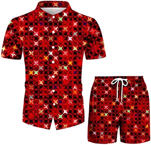 XZHDD MENS 2 PIECE HAWAIIAN OUTFIT Постави лето копче за кратки ракави надолу графички кошули за печатење плажа обични шорцеви поставени