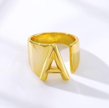 T3store злато исполнето англиско писмо A-Z Rings Отворено прстенен прстен пријатели Најдобри прилагодливи женски забави накит-злато-боја-Распоредност-35031