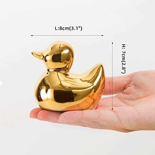 Домашен декор Златен керамички патка фигурини, домашни декор животински скулптури и статуи Рачно изработен подарок за уметнички софтвер, мини патка.