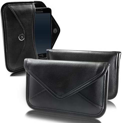 Boxwave Case Компатибилен со Blu Dash L5 LTE - Елитна кожна торбичка за месинџер, синтетичка кожна покривка на куќиште дизајн на пликови за Blu Dash L5 LTE - jet Black