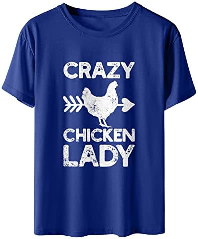 Луда пилешка дама кошула жени симпатична фарма маици мама земја случајна кратка ракав смешни графички тимови летни врвови