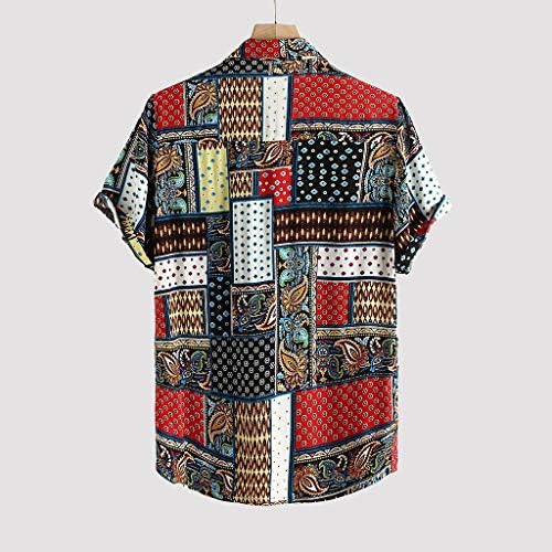 XXBR Хавајска кошула за мажи, етнички стил против кошули со вратот Обично лабаво цветно печатење со кратки ракави на кратки ракави нагоре