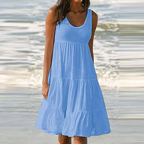 Fragarn жени летни фустани, женски летен без ракав, цврста боја, цврста боја, спојување на голема фустан на плажа