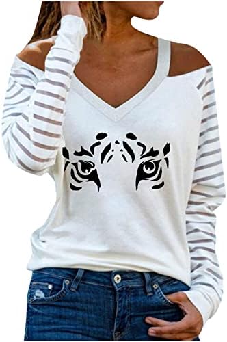 Графички врвни жени лето есен ладно рамо 2023 облека со долг ракав против вратот памук лабава вклопена маица за девојчиња