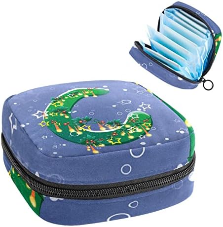 Оријукан санитарна торба за складирање на салфетка, преносна менструална подлога за патенти, торбичка за складирање на тампон за жени девојки, Божиќно зелено црта?