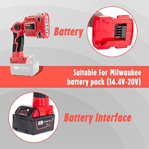 Hliepiha LED работно светло безжично M18 погоден за батерии во Милвоки, 14.4V-20V за отворено ламба на Милвоки погодна за литиумска батерија Милвоки 48-11-1828, 48-11-1840 48-11-18111