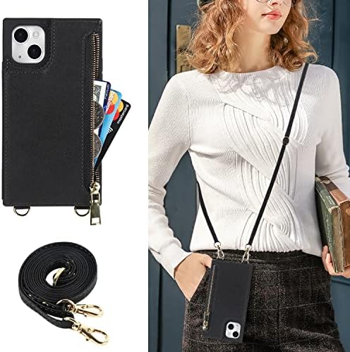 Cavor for iphone 14 Plus Crossbody Cross Wallet Case со држач за картички, [3 слотови за картички] [1 џеб за патент] [Стенд функција]