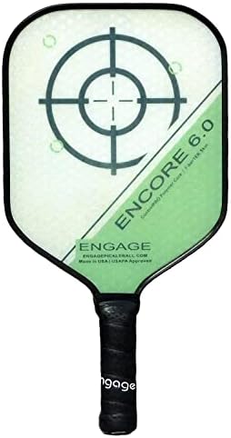 Engage Encore 6.0 Pickleball лопатка | Одобрена УСАПА | Текстура со фибертек со висока компресија фиберглас лице и контролирано полимерно јадро