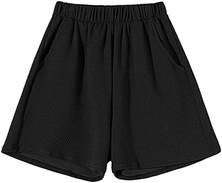 Miashui Jean Shorts за жени влечејќи во боја на половината удобни цврсти еластични шорцеви панталони жени џеб краток ракав