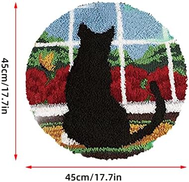 Комплет за кука за куки за 3D laft2u, 17,8 x 17,8in DIY перница тепих мат кука кука килим, комплет за килим со црна мачка, печатен килим за правење рачно изработени за возрасни к?