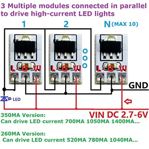 Ултра-мал DC 3V 3.3V 3.7V 5V 350MA Константна мијалник Тековна мултифункционална табла LED возач Паралелно и серии Апликации