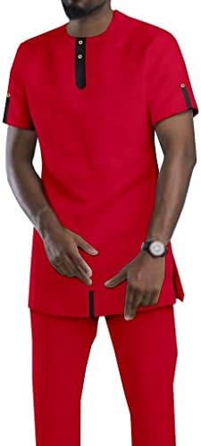 Африканска традиционална обична формална облека за мажи кошули и панталони со кратки ракави и панталони за дашики за тимови за тренер 2 парчиња сет
