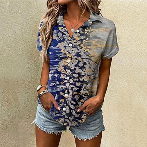 Дами кошули со кратки ракави копче надолу 3Д графичка кошула лето случајна кошули со целосна печатење на плажа