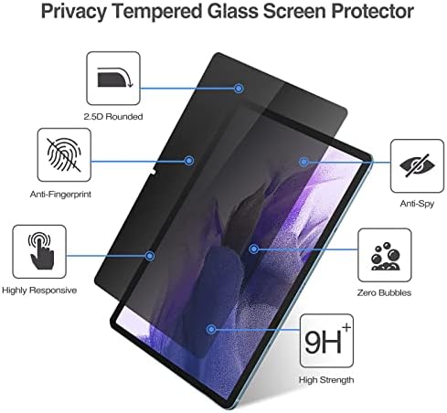 Procase Slim Stand Protective Case Bundle со заштитник на екранот за приватност за Galaxy Tab S7 Fe 2021 / Galaxy Tab S7 Plus 2020
