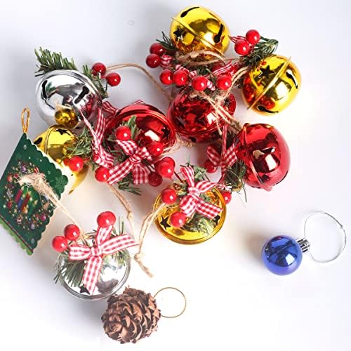Божиќни украси bellвонче, борови игла Бери лакови, 18 парчиња, дијаметар од 5 см, bellвона да висат на елката