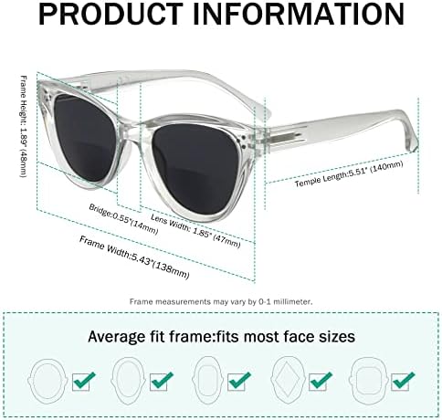 Eyekepper Заштедете 10% на 1 пакет Мали овални кружни очила за читање сива рамка и 1 пакет со преголеми очила за бифокални очила за очи на мачки око, транспарентни +2,00