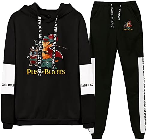 PussueSong Puss во чизми со џемпер со качулки за џемпери 2 парчиња пулвер, пушка, панталони за панталони за спортови Спортски сет