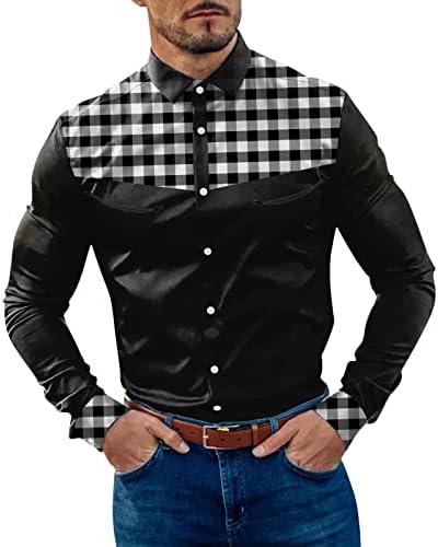 XXBR есенски кошули за мажи, боички крпеница шарени карирани карирани долги ракави вртење јака улична мода кошула за мажи