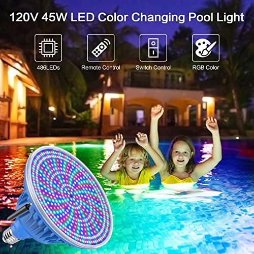 Светла за базени Cedio за водоотпорни базени водоотпорни 120V 55W бојата што се менува во боја на сијалицата со далечински управувач LED светло, сијалица за замена на E26 за