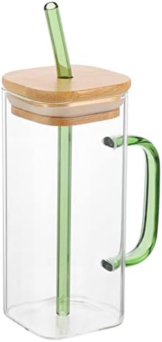 Неродеко Стаклени Чаши Чаши За Пијалоци Чаши За Вода Со Капак и Слама Ледени Чаши За Кафе 400мл Чаша За Пиење За Сок Од Пиво Млеко Зелено