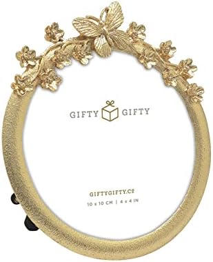 Gifty Gifty Circular Butterfly & Floral Photo Frame / 4x4 во | За приказ на таблети | Совршен за домашни декор, свадба, дипломирање или пресвртница