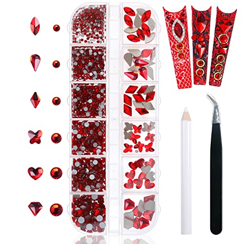 Yatinkim 810pcs црвен нокти уметност rhinestones Постави занаети за очи на лице скапоцени камења за нокти накит маникирски шарми дизајн