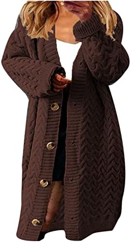 Кабел за долг ракав за жени плетен долг кардиган отворен преден кабел плетени џемпери цврста боја бујна долга џемпер палта