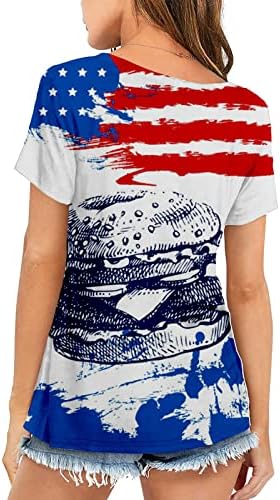 Врвови за женски туники за 4 јули Смешна графичка графичка екипаж за кратки ракави маица во САД знаме Патриотски блузи Топ Топ