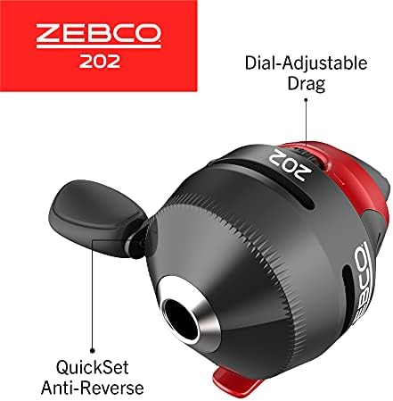 Zebco 202 Spincast Reel и телескопски риболов шипче комбо, 17-инчен до 5-метарски 6-инчен телескопски риболов пол, големина 30 ролна, десно повлекување, пред-пукани со 10-фунти ZEBCO ?