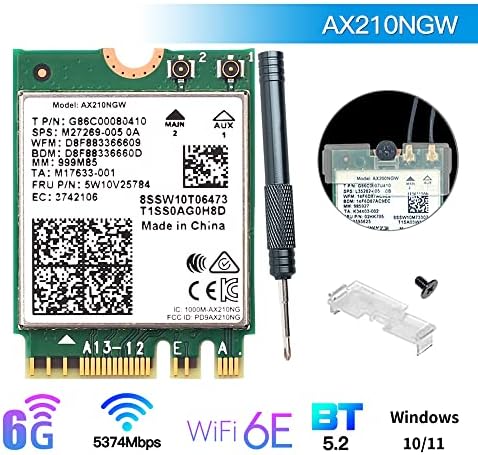 Wi-Fi 6E AX210NGW Безжична WiFi картичка BT5.2 M.2 2230 Tri-band го проширува WiFi до 6Ghz 160MHz 802.11AX AC MU-MIMO AX210 AX5400MBPS WIFI 6E мрежна картичка Подобра AX200NGW за компјутерски лаптопи само за Windows 10 11