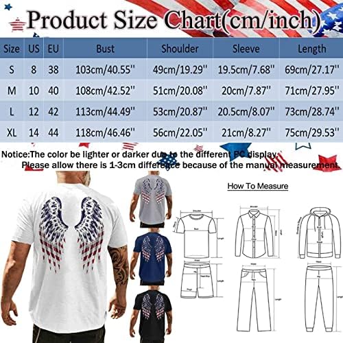 XXBR Stars and Stripes Print Tee кошула за мажи Класично вклопување на екипаж Патриотски САД знаме на врвот војник со кратки ракави маица јакна за маица соседство бело копче до н?