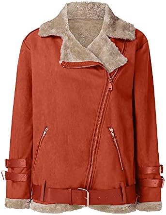 QXDLDHT Зимски жени faux руно палто за надворешна облека топло лаптоп моторна јакна со топло палто со палто со палто, бушаво руно