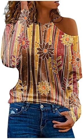 Womenените лабава обична маица врвна удобна v врат -маичка пулвер шема печатена модна блуза со долг ракав